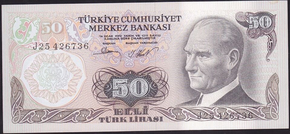 6.Emisyon 2.Tertip 50 Lira J25 426736 Çil