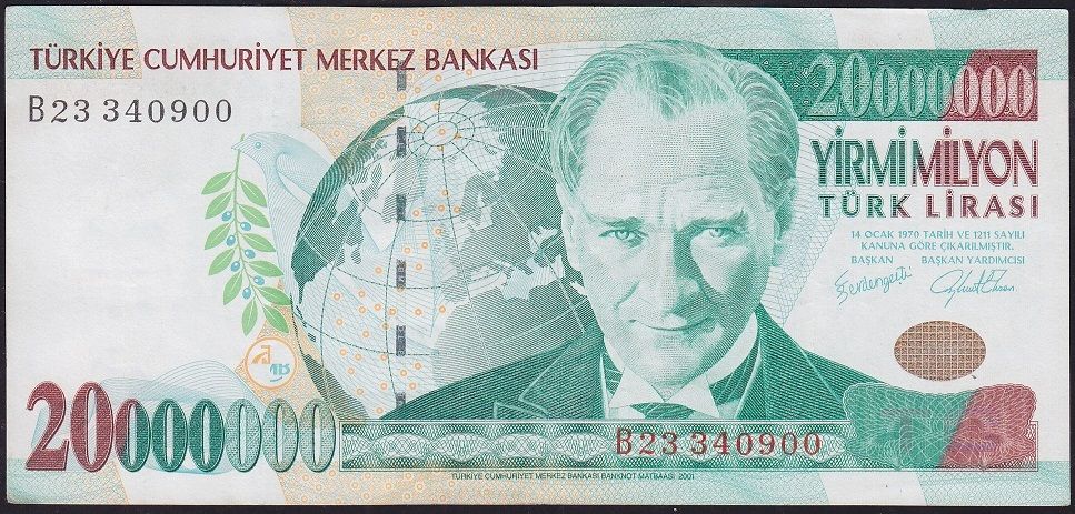 7.Emisyon 20 000 000 Lira B23 340900 Çok Çok Temiz+