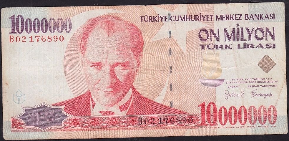 7.Emisyon 10 000 000 Lira B02 176890 Çok Temiz