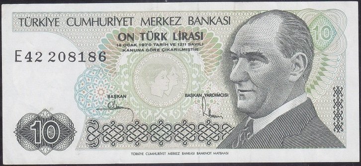 7.Emisyon 2.Tertip 10 Lira E42 208186 Çok Temiz +
