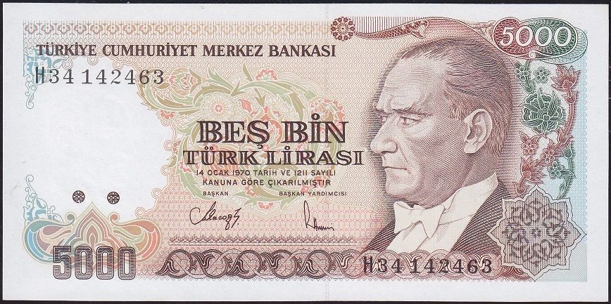 7.Emisyon 4.Tertip 5000 Lira H34 142463 Çil
