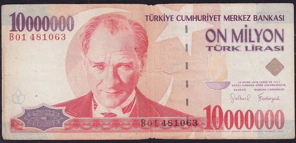 7.Emisyon 10 000 000 Lira B01 481063 Çok Temiz