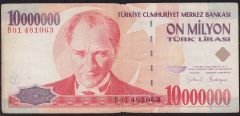 7.Emisyon 10 000 000 Lira B01 481063 Çok Temiz