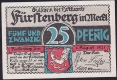 Almanya 25 Pfennig Notgeld 1921 Çil Filigranlı