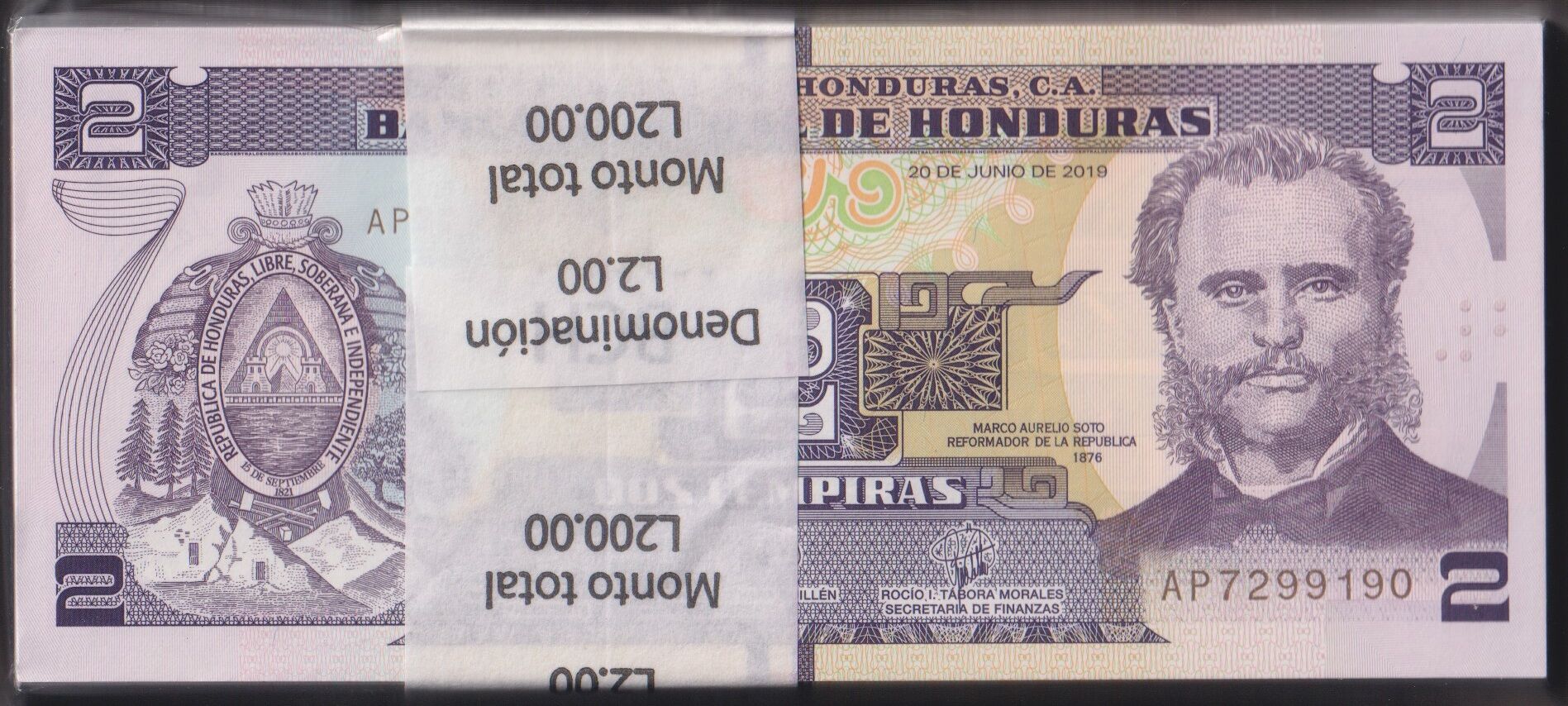 Honduras 2 Lempira 2019 Çil Deste ( 100 Adet )
