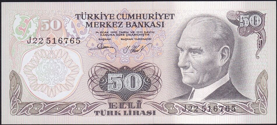 6.Emisyon 2.Tertip 50 Lira J22 516765 Çilaltı Çil