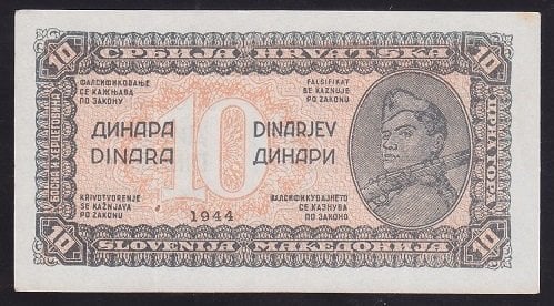 YUGOSLAVYA 10 DİNAR 1944 ÇİLALTI ÇİL