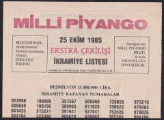 1985 25 EKİM PİYANGO LİSTESİ