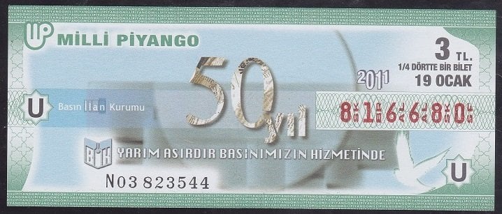 2011 19 OCAK ÇEYREK  BİLET -  U SERİSİ