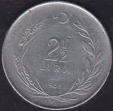 1968 Yılı 2.5 Lira ( Ters )