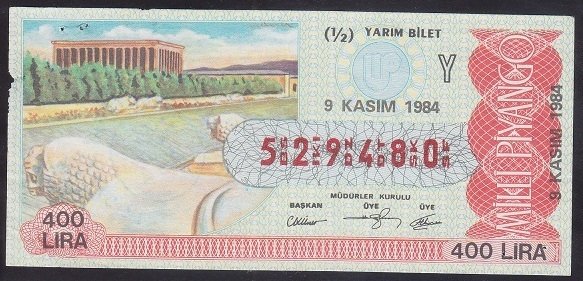 1984 9 KASIM YARIM BİLET Y SERİSİ