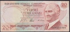6.EMİSYON 1.TERTİP 20 LİRA B49 152307 ÇOK TEMİZ