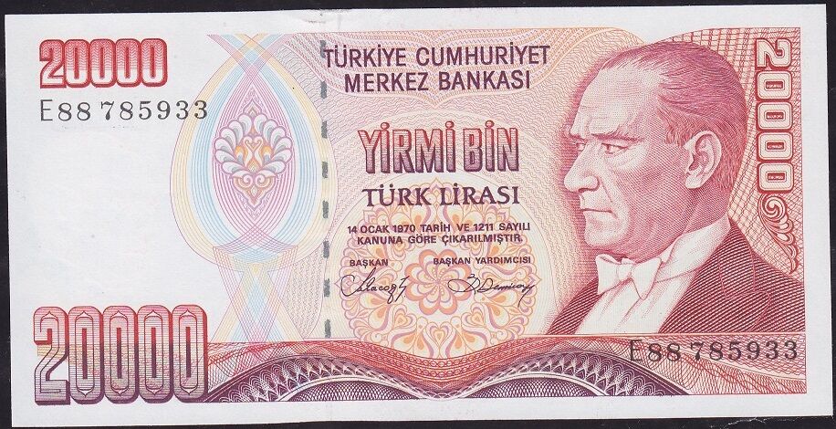 7.Emisyon 1.Tertip 20000 Lira E88 785933 Çil