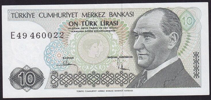 7.Emisyon 2.Tertip 10 Lira E49 460022 Ççt Çilaltı