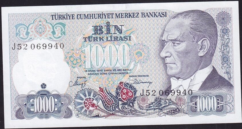 7.Emisyon 2.Tertip 1000 Lira J52 069940 Çil