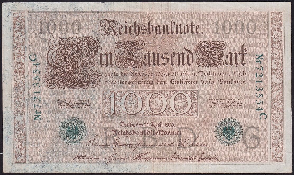 Almanya 1000 Mark 1910 Çok Çok Temiz+ Yeşil Mühür