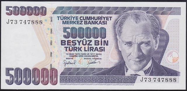 7.EMİSYON 4.TERTİP 500000 LİRA J73 747888 ÇİLALTI ÇİL