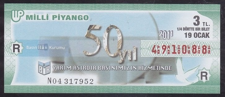 2011 19 OCAK ÇEYREK  BİLET -  R SERİSİ