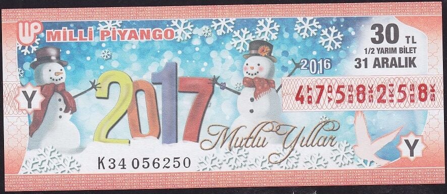 2016 31 Aralık Yarım Bilet - Y Serisi