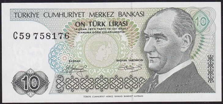 7.Emisyon 1.Tertip 10 Lira C59 758176 Çil Kısa Kaş