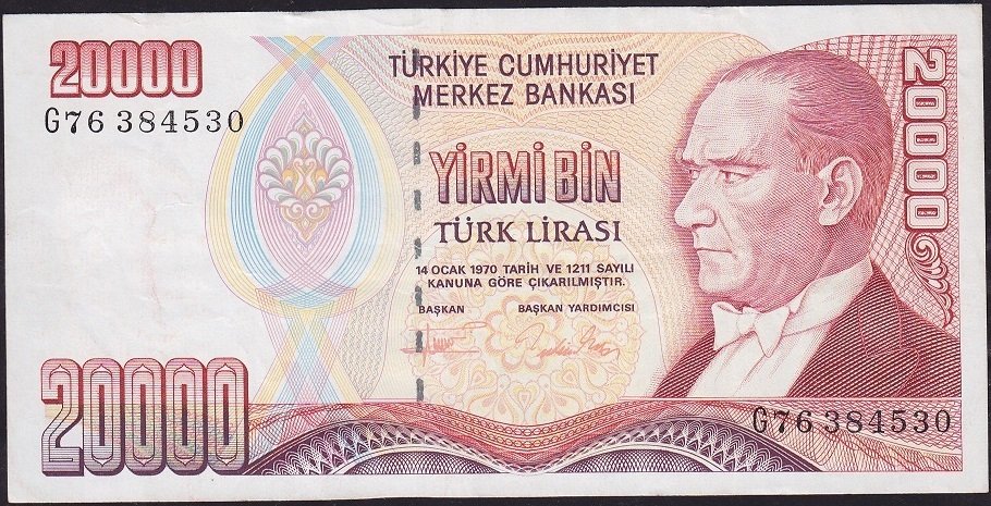 7.Emisyon 2.Tertip 20000 Lira G76 384530 Çok Temiz+