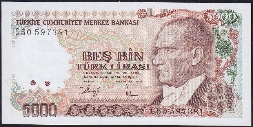 7.Emisyon 4.Tertip 5000 Lira G50 597381 Çil