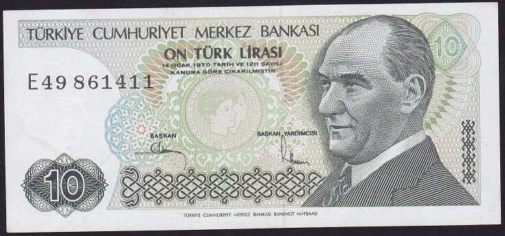 7.Emisyon 2.Tertip 10 Lira E49 861411 Ççt Çilaltı