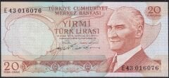 6.Emisyon 2.Tertip 20 Lira E43 016076 Ççt Çilaltı