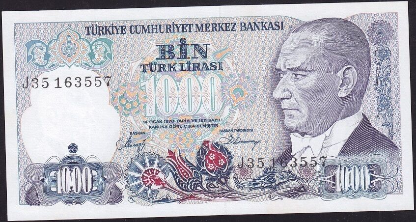 7.Emisyon 2.Tertip 1000 Lira J35 163557 Çil