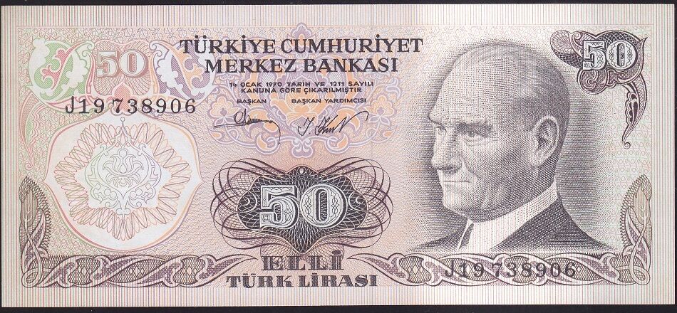 6.Emisyon 2.Tertip 50 Lira J19 738906 Çilaltı Çil