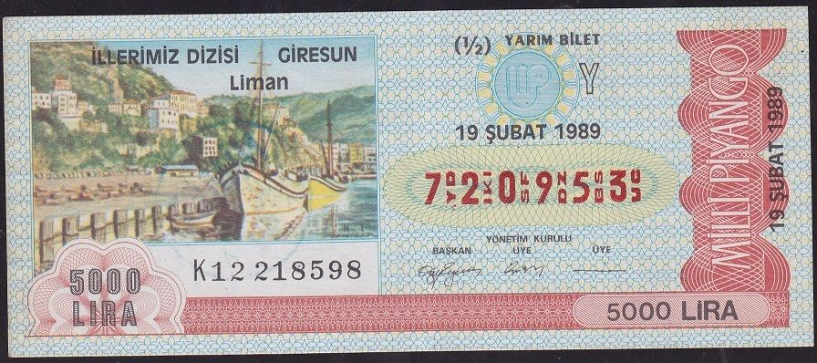 1989 19 Şubat Yarım Bilet - Y Serisi