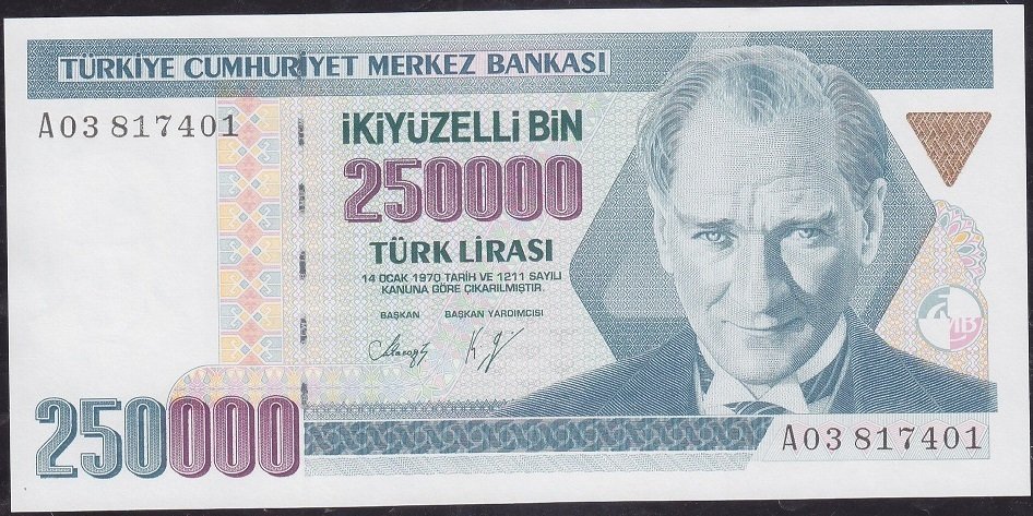 7.Emisyon 1.Tertip 250000 A03 8174xx Çilaltı Çil ( Bandrol baskı izi var)