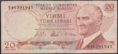 6.EMİSYON 1.TERTİP 20 LİRA B46 391947 TEMİZ