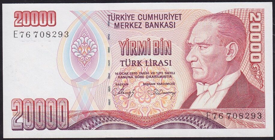 7.Emisyon 1.Tertip 20000 Lira E76 708293 Çilaltı Çil