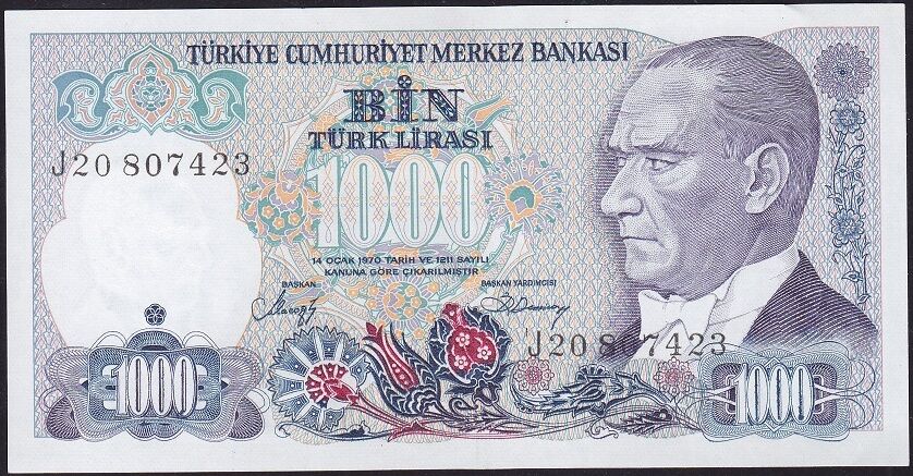 7.Emisyon 2.Tertip 1000 Lira J20 807423 Çilaltı Çil