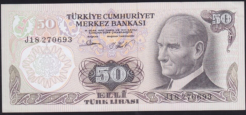 6.Emisyon 2.Tertip 50 Lira J18 270693 Çok Temiz+
