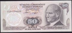 6.Emisyon 2.Tertip 50 Lira J18 270693 Çok Temiz+