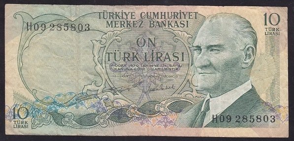 6.EMİSYON 2.TERTİP 10 LİRA H09 285803 TEMİZ +