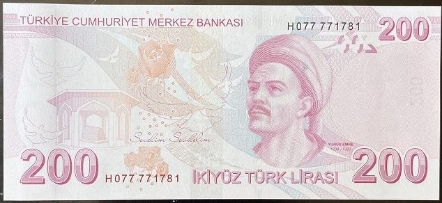 9.Emisyon 8.Tertip 200 Lira H077 771781 Çil
