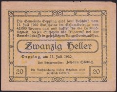 Avusturya 20 Heller Notgeld 1920 Çilaltı