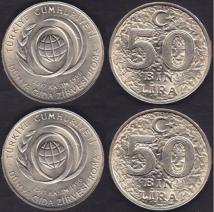 1996 YILI 50000 LİRA DÜNYA GIDA ZİRVESİ ÇİLALTI ÇİL ( TERS DÜZ TAKIM 2 ADET )