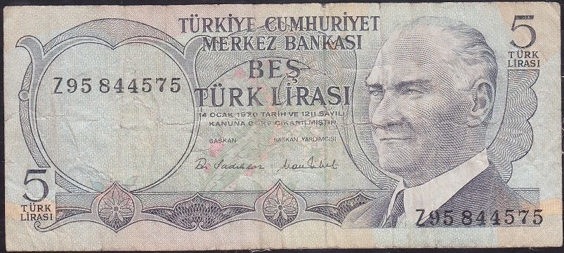 6.Emisyon 2.Tertip 5 Lira Z95 844575 Çok Temiz