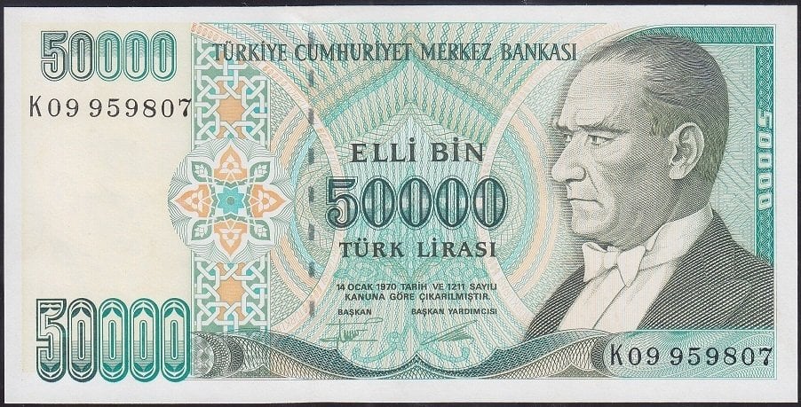 7.Emisyon 2.Tertip 50000 Lira K09 959807 Çil