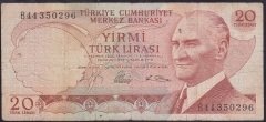 6.EMİSYON 1.TERTİP 20 LİRA B44 350296 TEMİZ