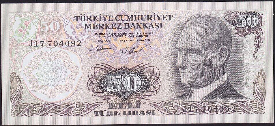 6.Emisyon 2.Tertip 50 Lira J17 704092 Çil