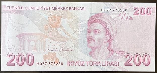 9.Emisyon 8.Tertip 200 Lira H077 773288 Çil