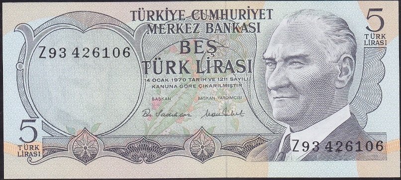 6.Emisyon 2.Tertip 5 Lira Z93 426106 Çil
