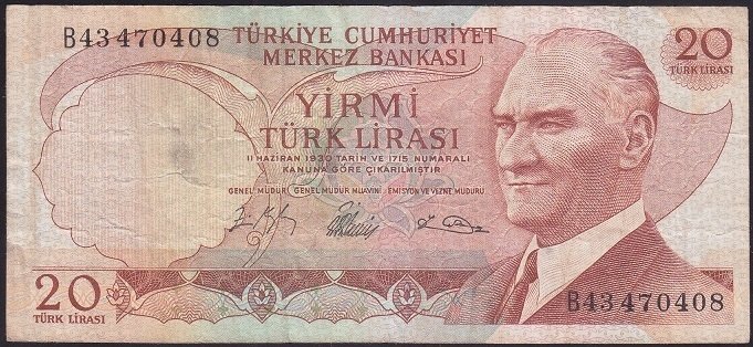 6.EMİSYON 1.TERTİP 20 LİRA B43 470408 ÇOK TEMİZ