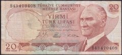 6.EMİSYON 1.TERTİP 20 LİRA B43 470408 ÇOK TEMİZ