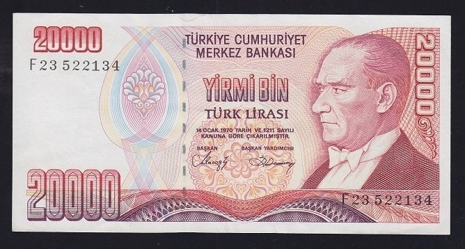 7.EMİSYON 1.TERTİP 20000 LİRA F23 522134 ÇİLALTI
